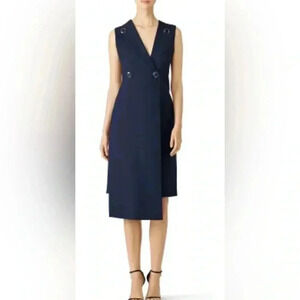 Open ceremony focal suiting spring navy blue midi sleeveless  2 pocket dress 4